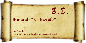 Buncsák Dezső névjegykártya